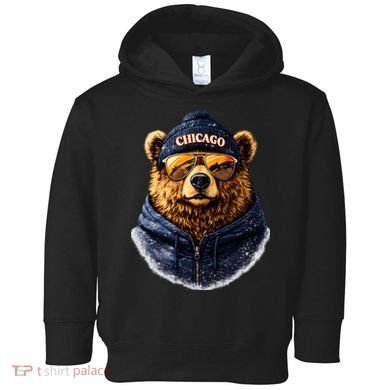 Cool Bear With Beanie Sunglasses Vintage Chicago Toddler Hoodie