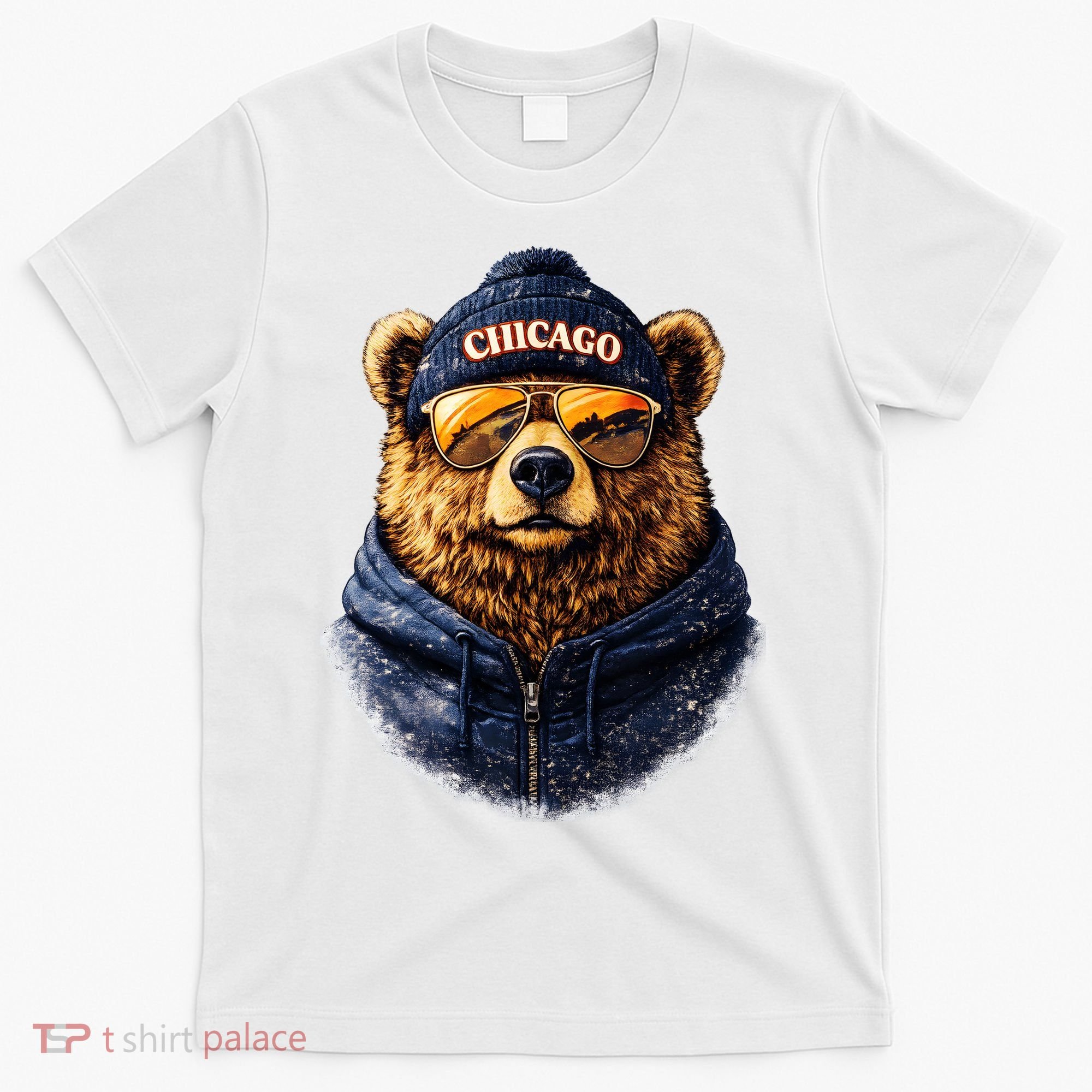 Cool Bear With Beanie Sunglasses Vintage Chicago T-Shirt