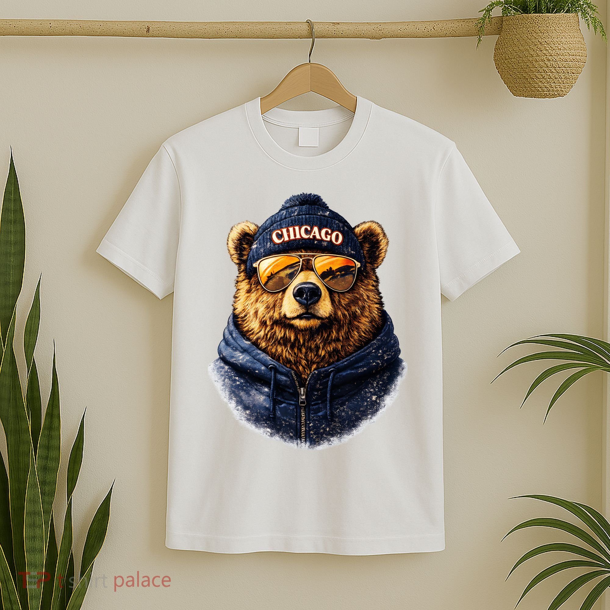 Cool Bear With Beanie Sunglasses Vintage Chicago T-Shirt