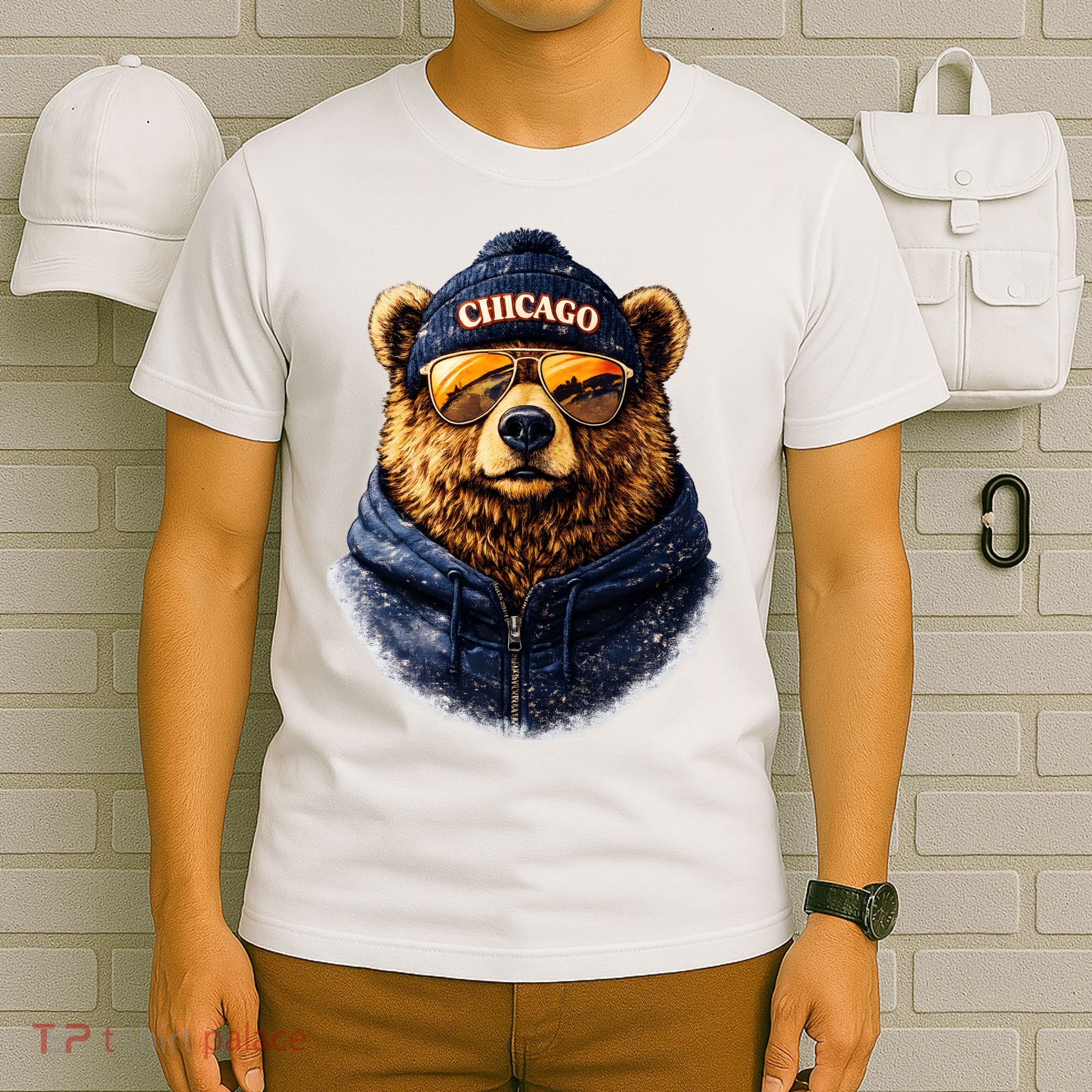 Cool Bear With Beanie Sunglasses Vintage Chicago T-Shirt