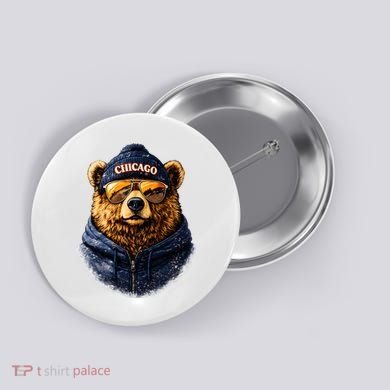 Cool Bear With Beanie Sunglasses Vintage Chicago Button