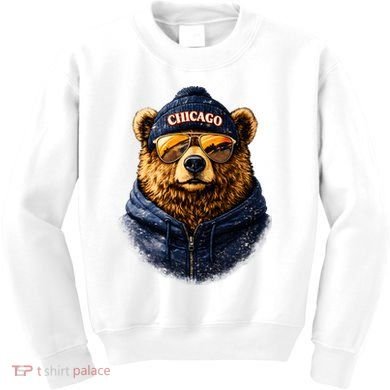 Cool Bear With Beanie Sunglasses Vintage Chicago Kids Sweatshirt