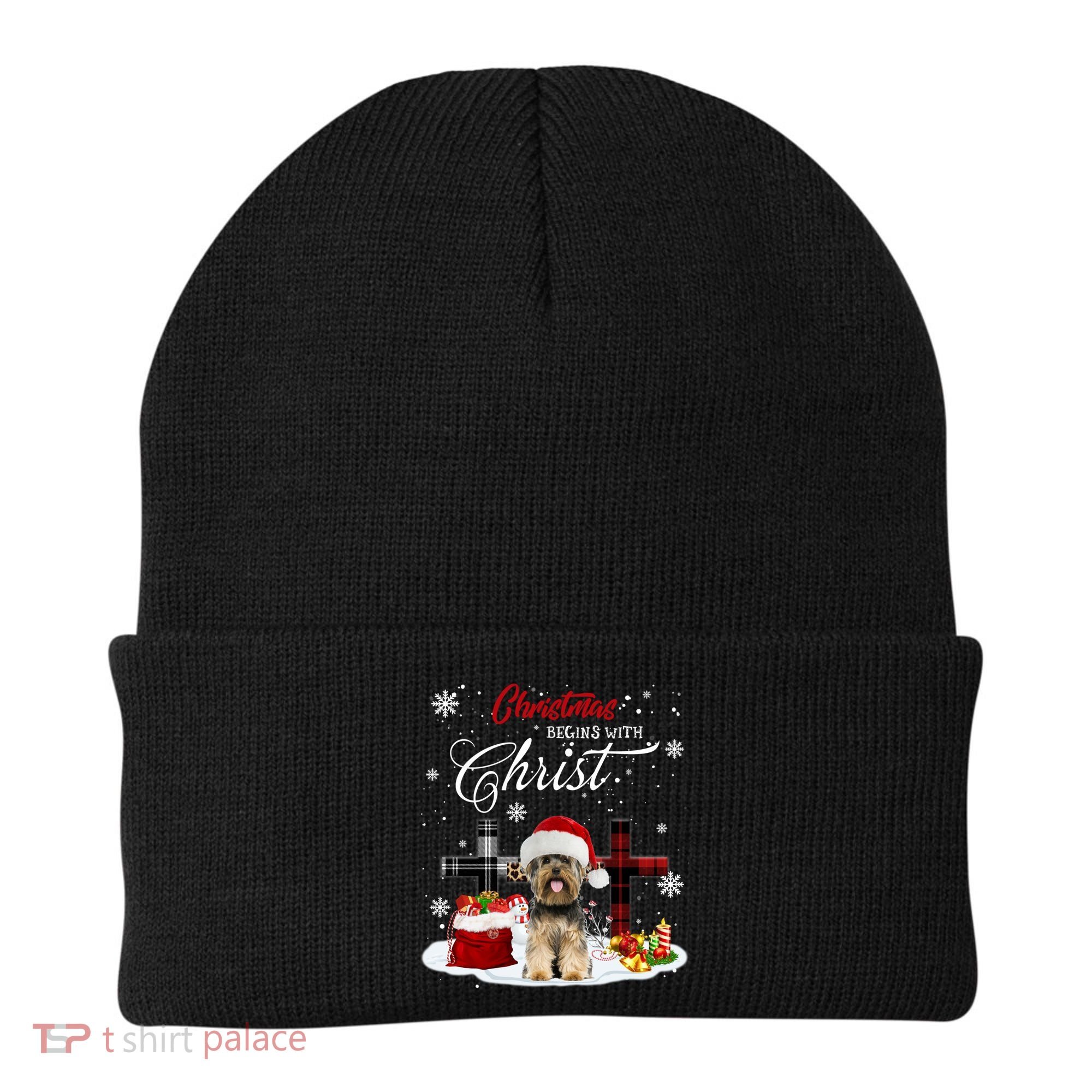 Christmas Begins With Christ Yorkie Christmas Cross Cute Gift Beanie