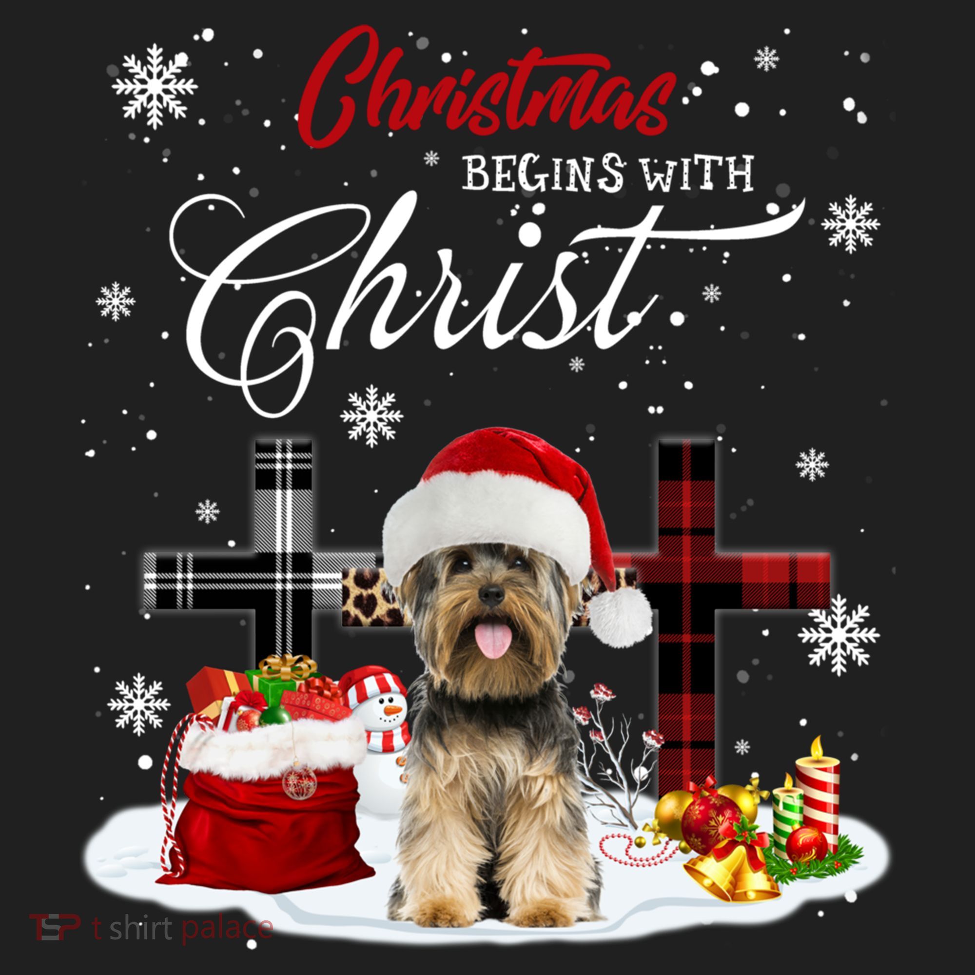Christmas Begins With Christ Yorkie Christmas Cross Cute Gift Hat