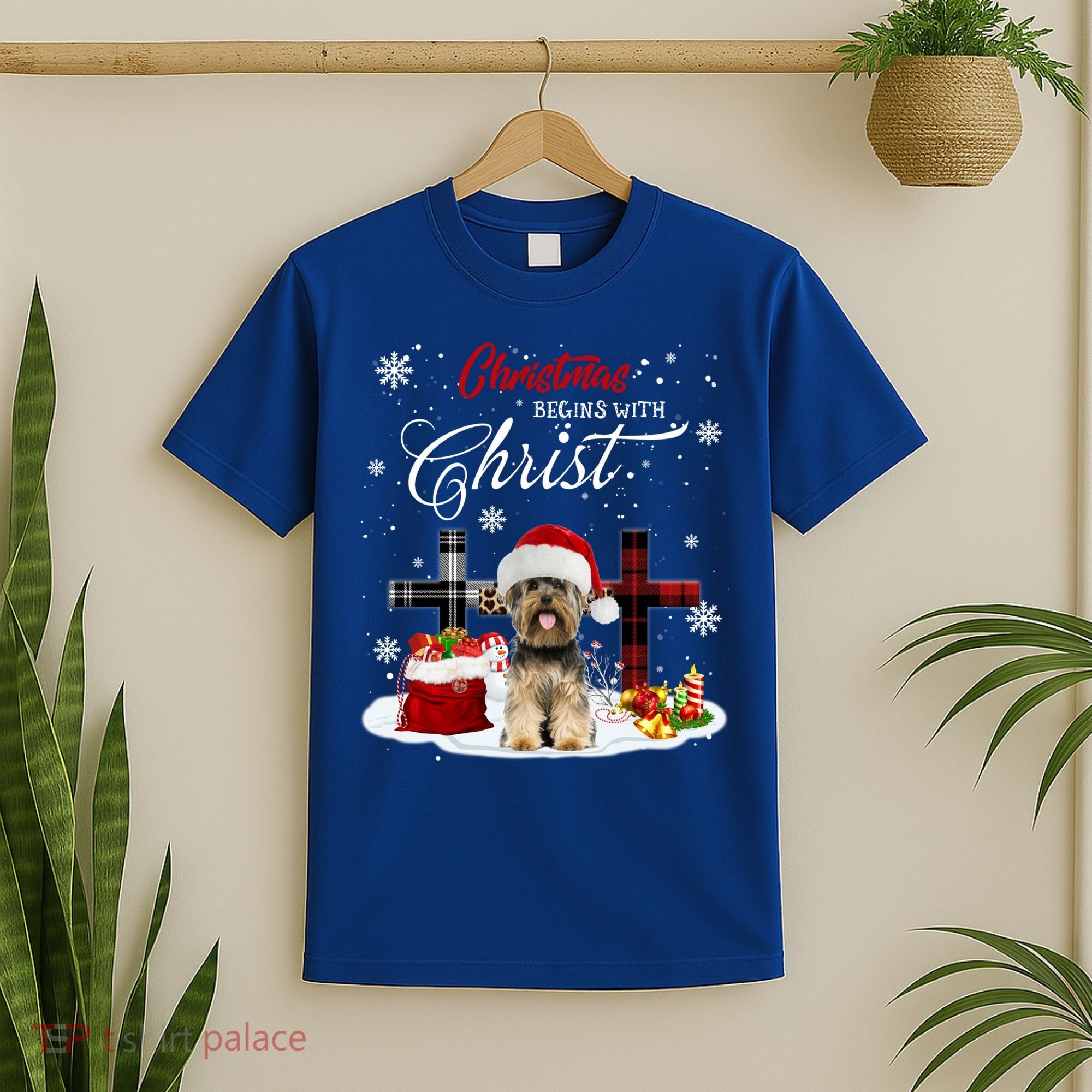 Christmas Begins With Christ Yorkie Christmas Cross Cute Gift T-Shirt