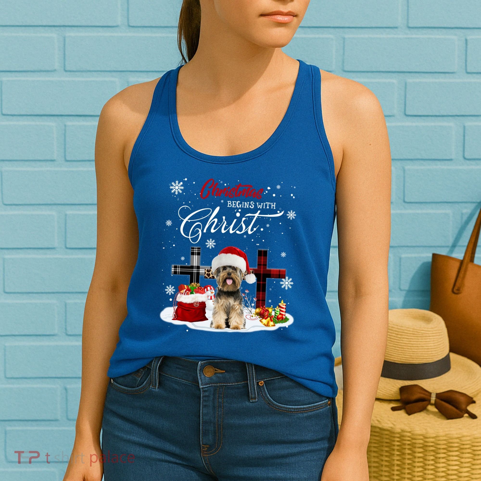 Christmas Begins With Christ Yorkie Christmas Cross Cute Gift Women's Tank Top