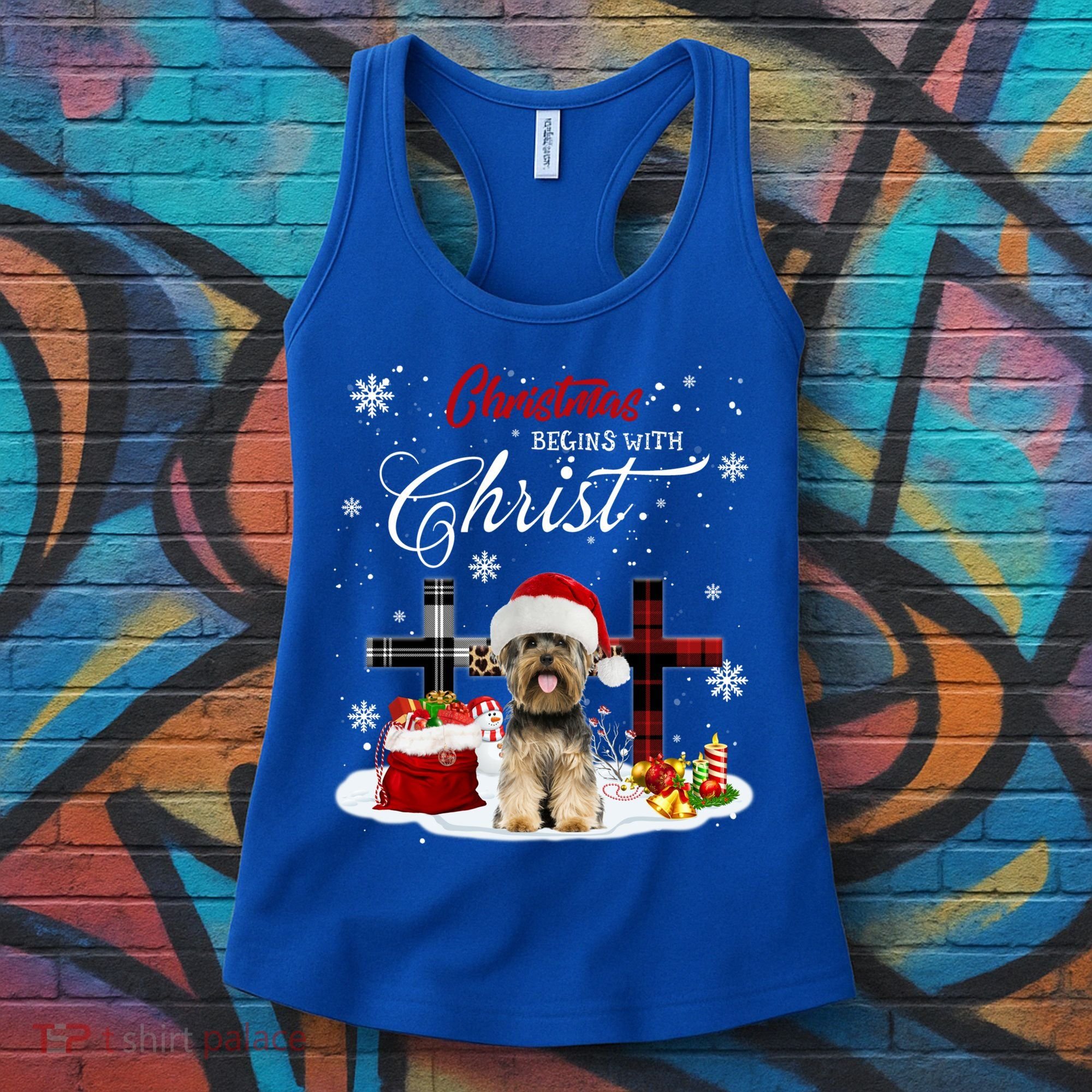 Christmas Begins With Christ Yorkie Christmas Cross Cute Gift Women's Tank Top