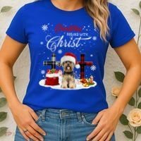 Christmas Begins With Christ Yorkie Christmas Cross Cute Gift Women's T-Shirt thumb 2