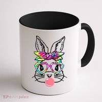 Cute Bunny With Bandana Heart Glasses Bubblegum Easter Day Gift Coffee Mug thumb 1