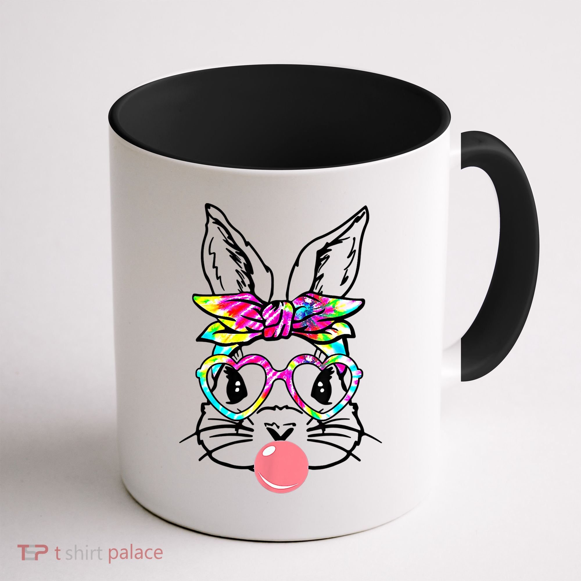 Cute Bunny With Bandana Heart Glasses Bubblegum Easter Day Gift Coffee Mug