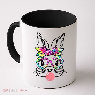 Cute Bunny With Bandana Heart Glasses Bubblegum Easter Day Gift Coffee Mug