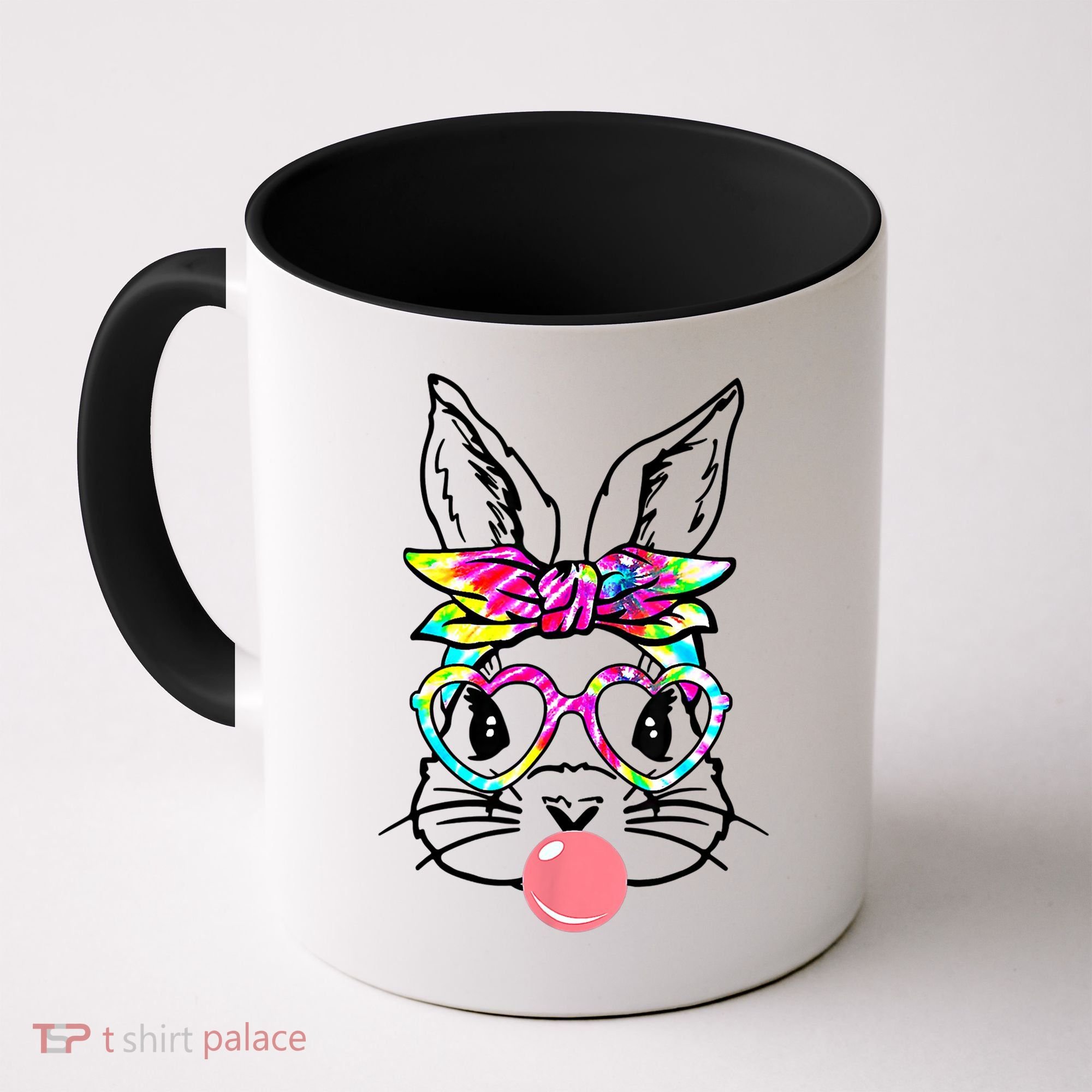 Cute Bunny With Bandana Heart Glasses Bubblegum Easter Day Gift Coffee Mug