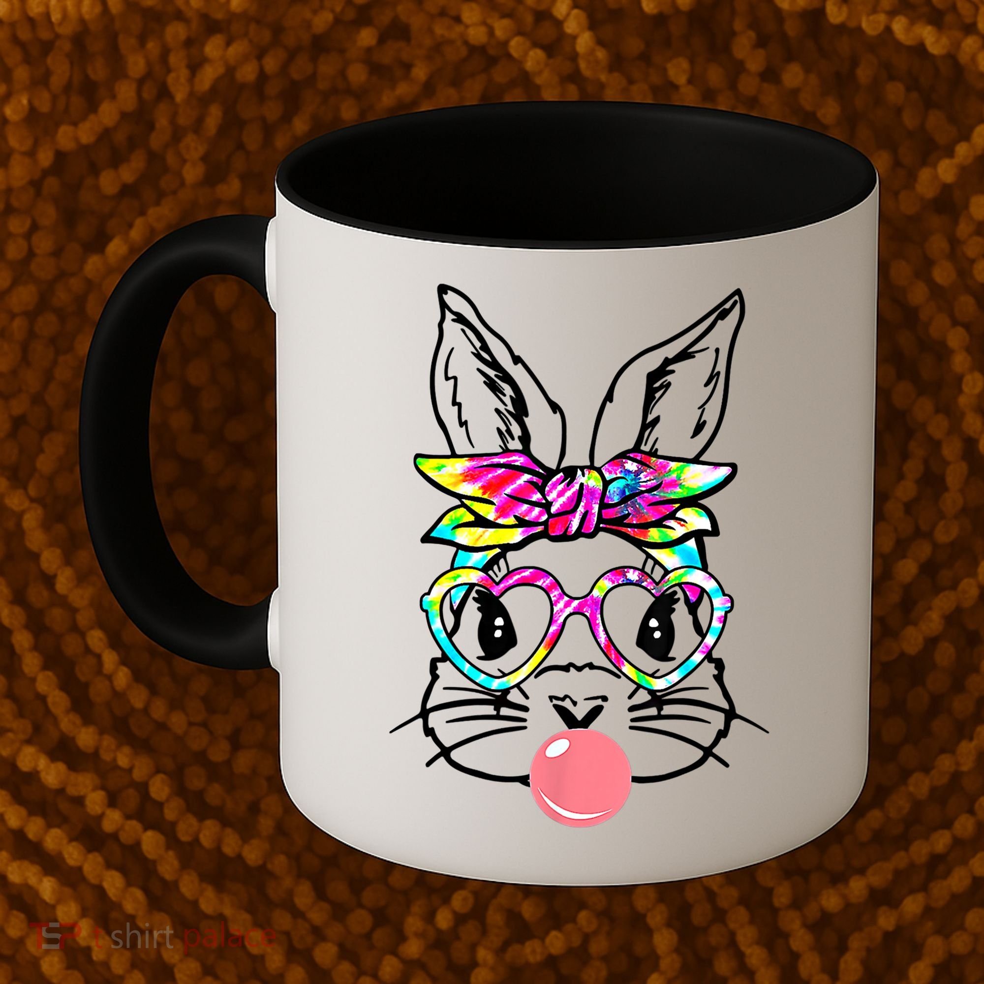 Cute Bunny With Bandana Heart Glasses Bubblegum Easter Day Gift Coffee Mug
