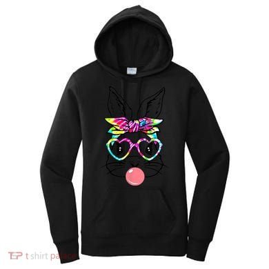 Cute Bunny With Bandana Heart Glasses Bubblegum Easter Day Gift Women's Hoodie
