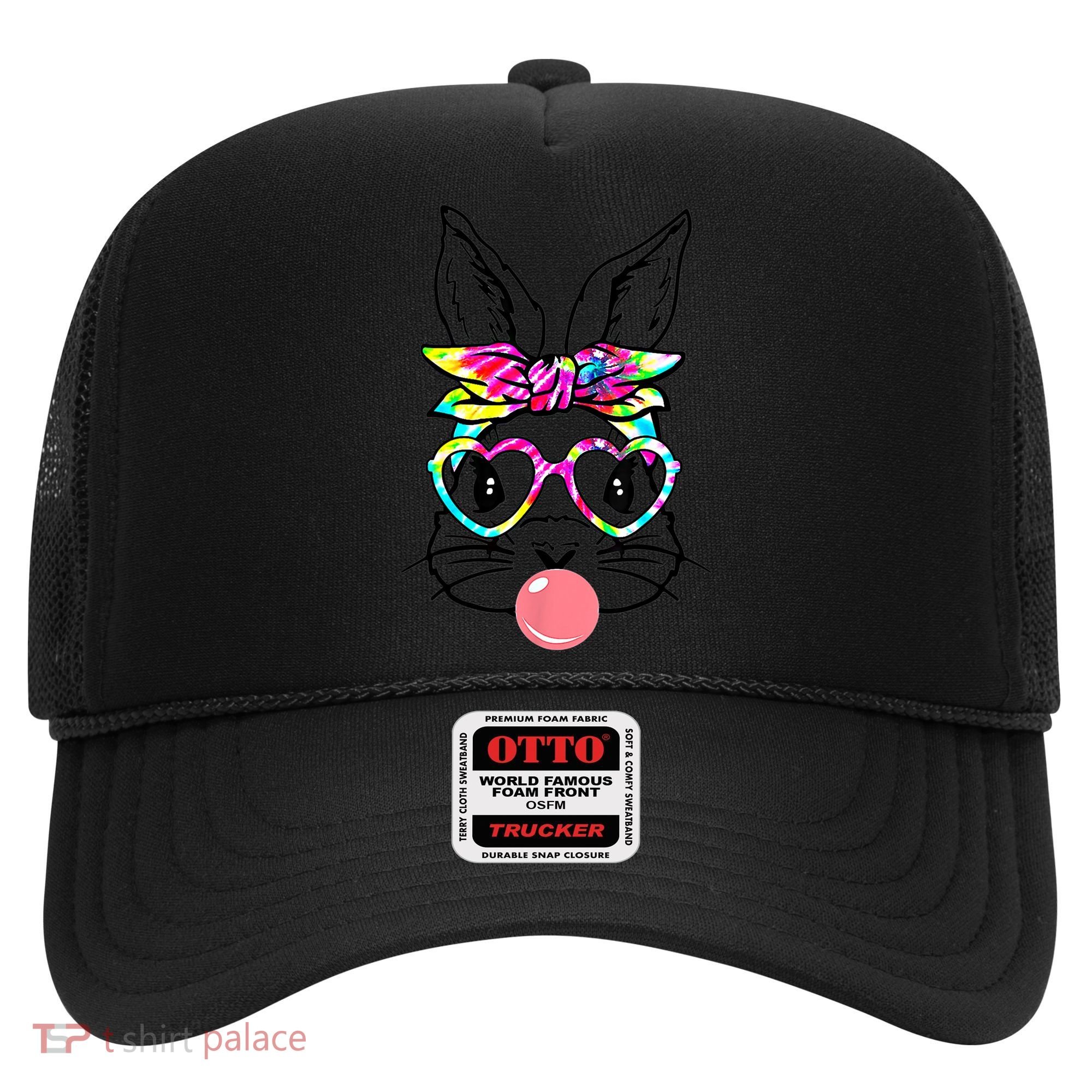 Cute Bunny With Bandana Heart Glasses Bubblegum Easter Day Gift Hat