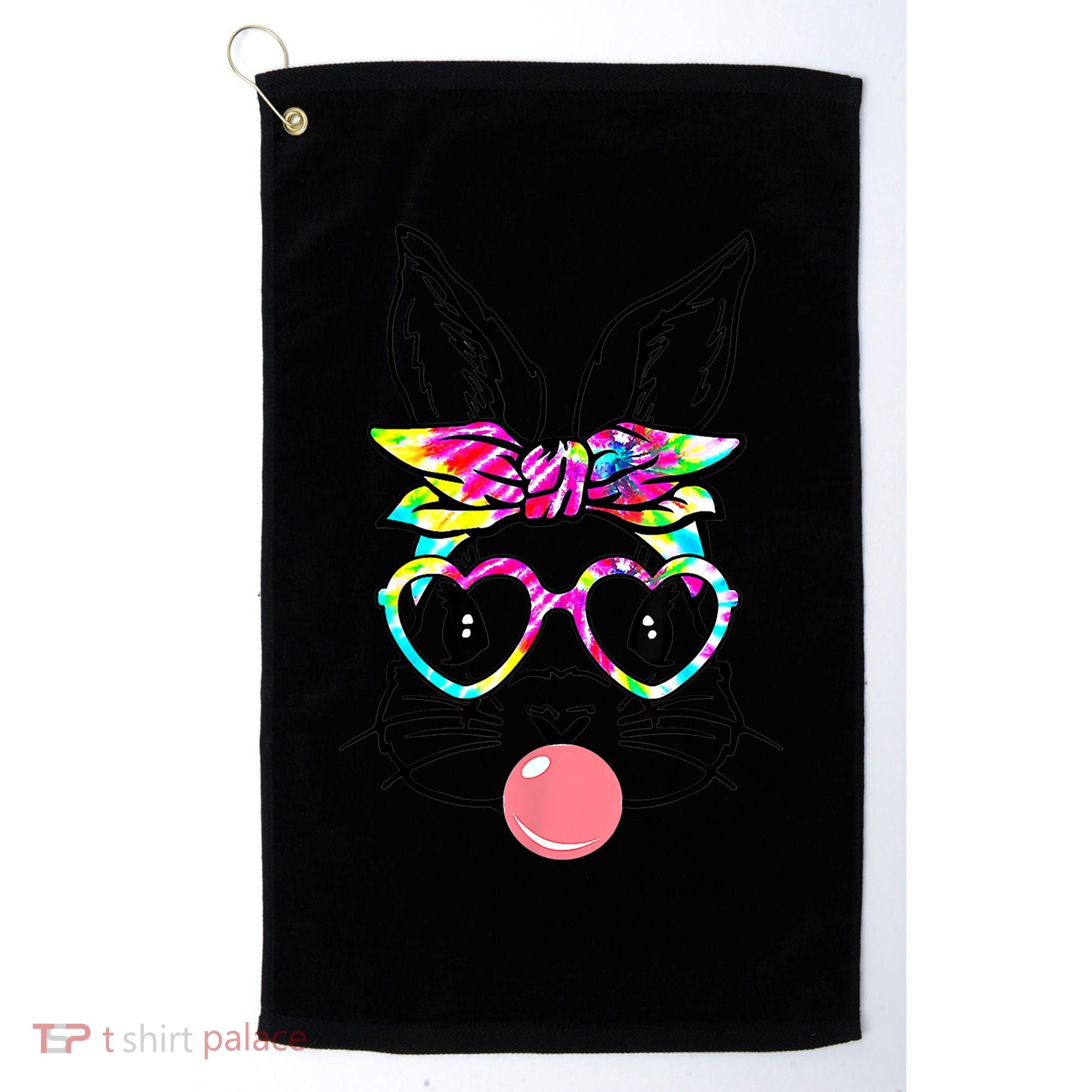Cute Bunny With Bandana Heart Glasses Bubblegum Easter Day Gift Golf Towel