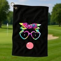 Cute Bunny With Bandana Heart Glasses Bubblegum Easter Day Gift Golf Towel thumb 1