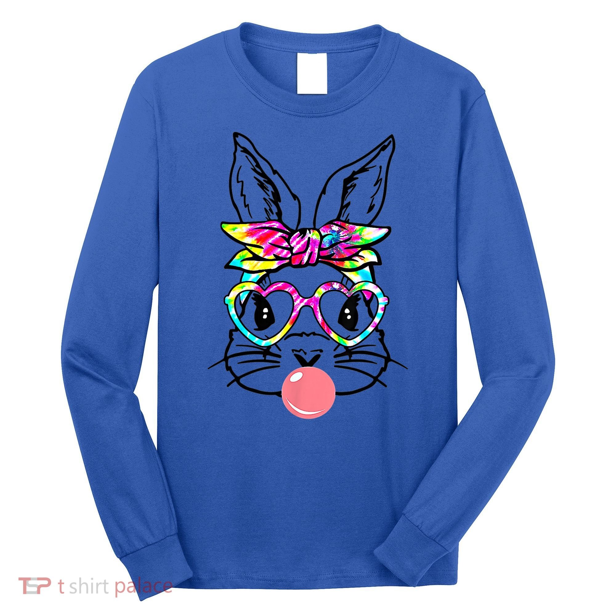 Cute Bunny With Bandana Heart Glasses Bubblegum Easter Day Gift Long Sleeve Shirt