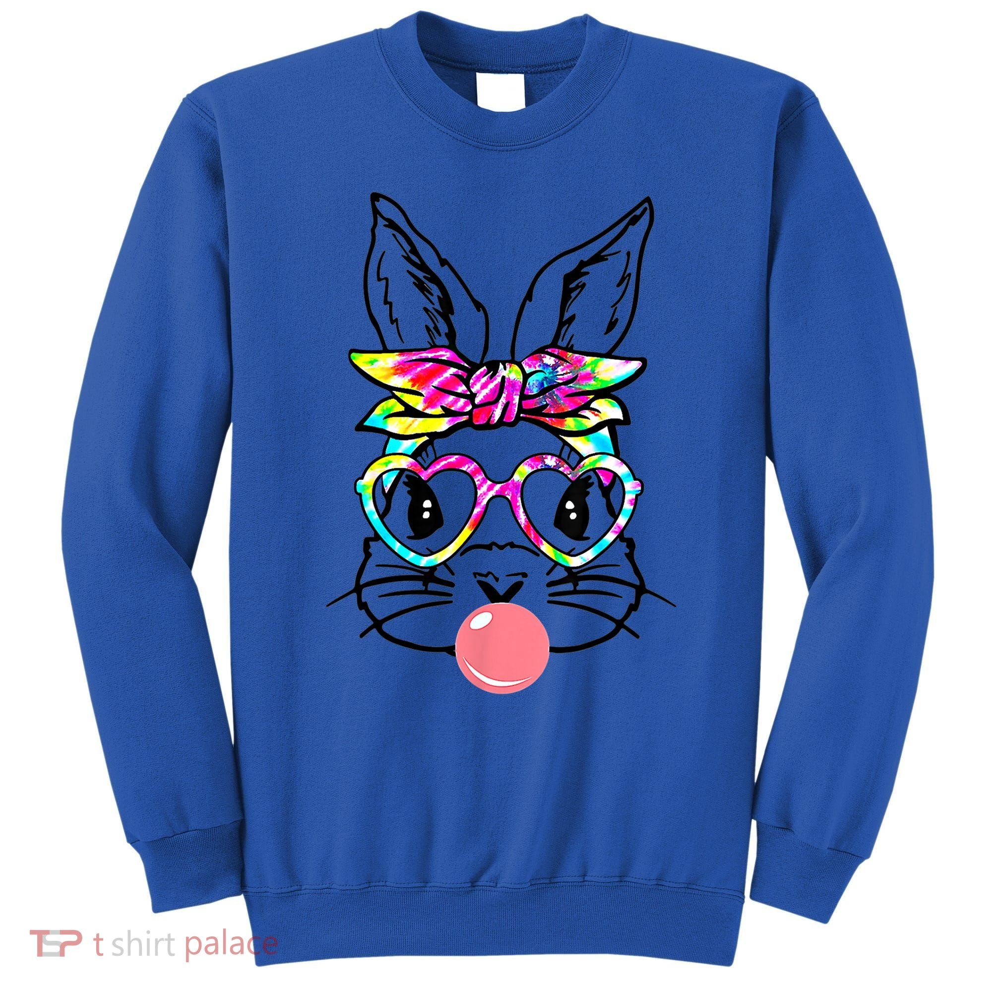 Cute Bunny With Bandana Heart Glasses Bubblegum Easter Day Gift Sweatshirt