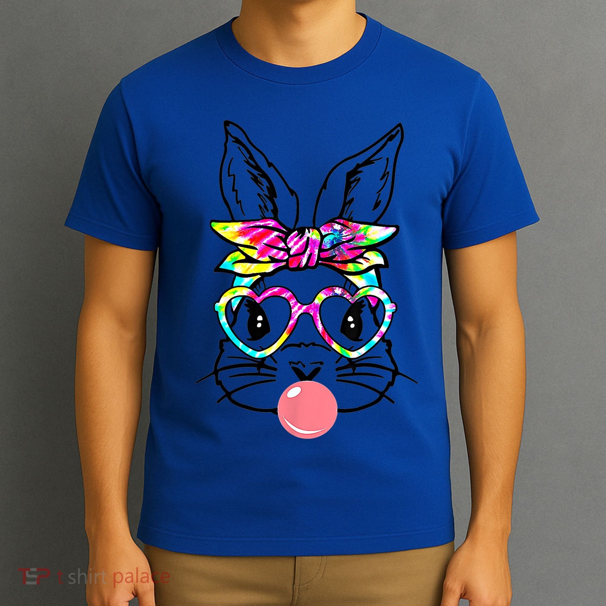 Cute Bunny With Bandana Heart Glasses Bubblegum Easter Day Gift T-Shirt