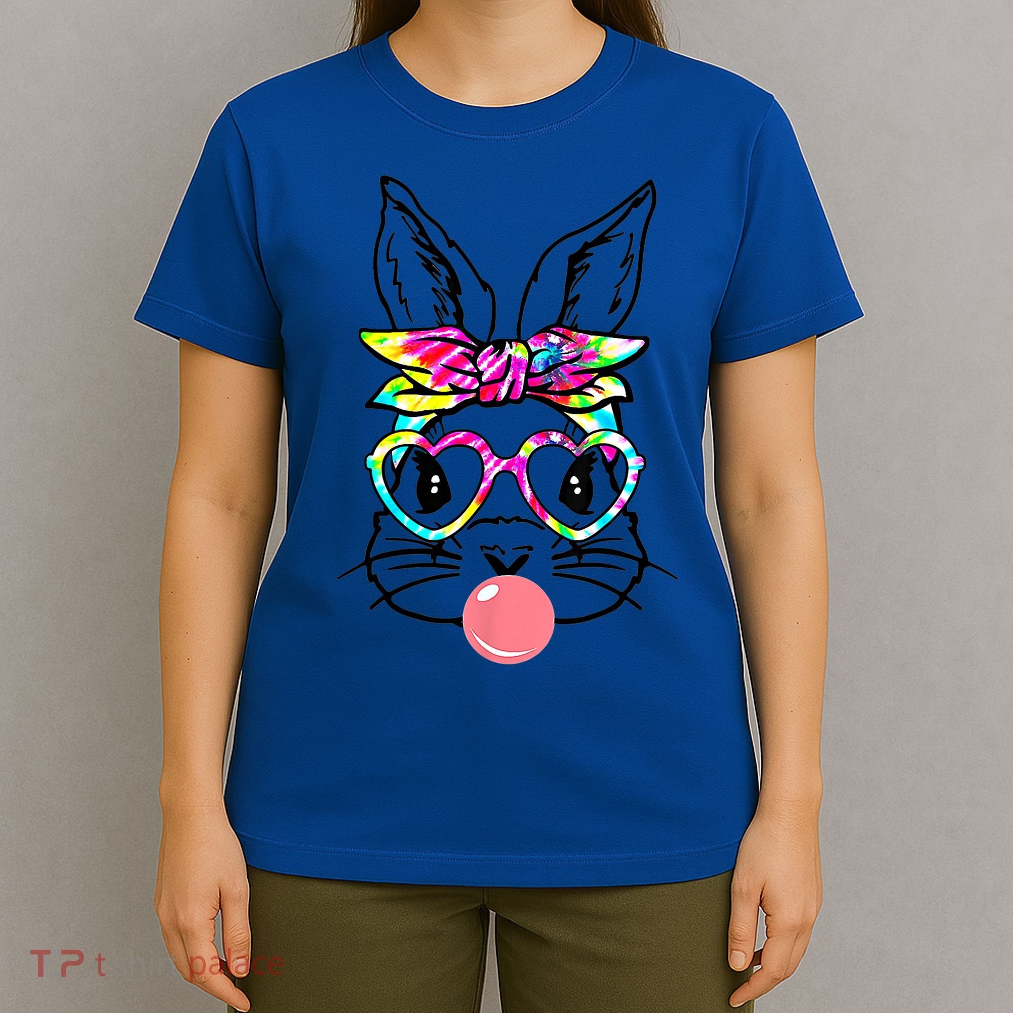 Cute Bunny With Bandana Heart Glasses Bubblegum Easter Day Gift T-Shirt