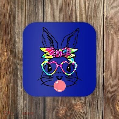 Cute Bunny With Bandana Heart Glasses Bubblegum Easter Day Gift Coaster
