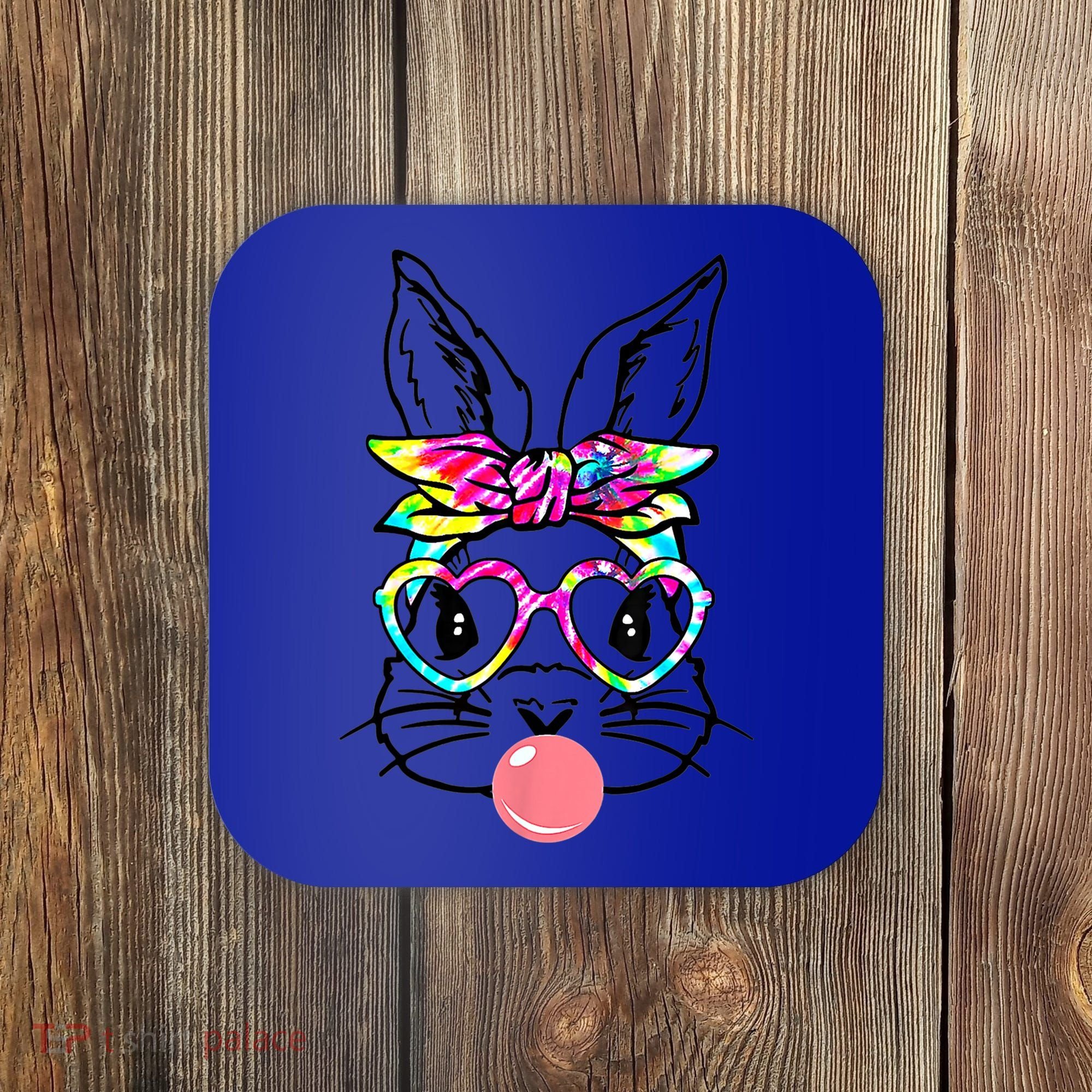 Cute Bunny With Bandana Heart Glasses Bubblegum Easter Day Gift Coaster