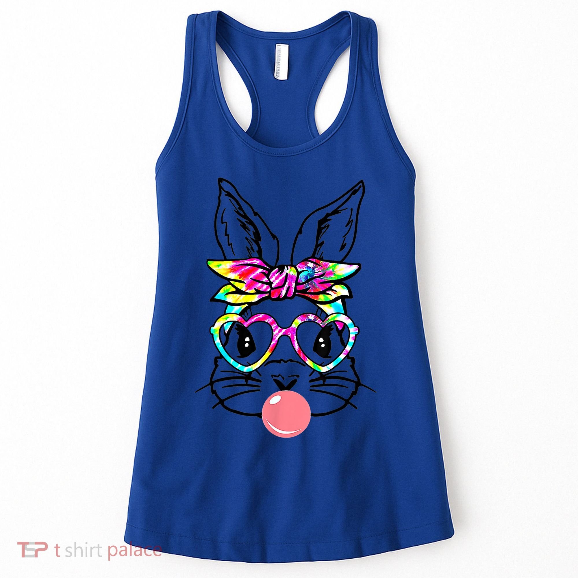 Cute Bunny With Bandana Heart Glasses Bubblegum Easter Day Gift Women's Tank Top