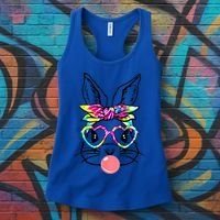 Cute Bunny With Bandana Heart Glasses Bubblegum Easter Day Gift Women's Tank Top thumb 3