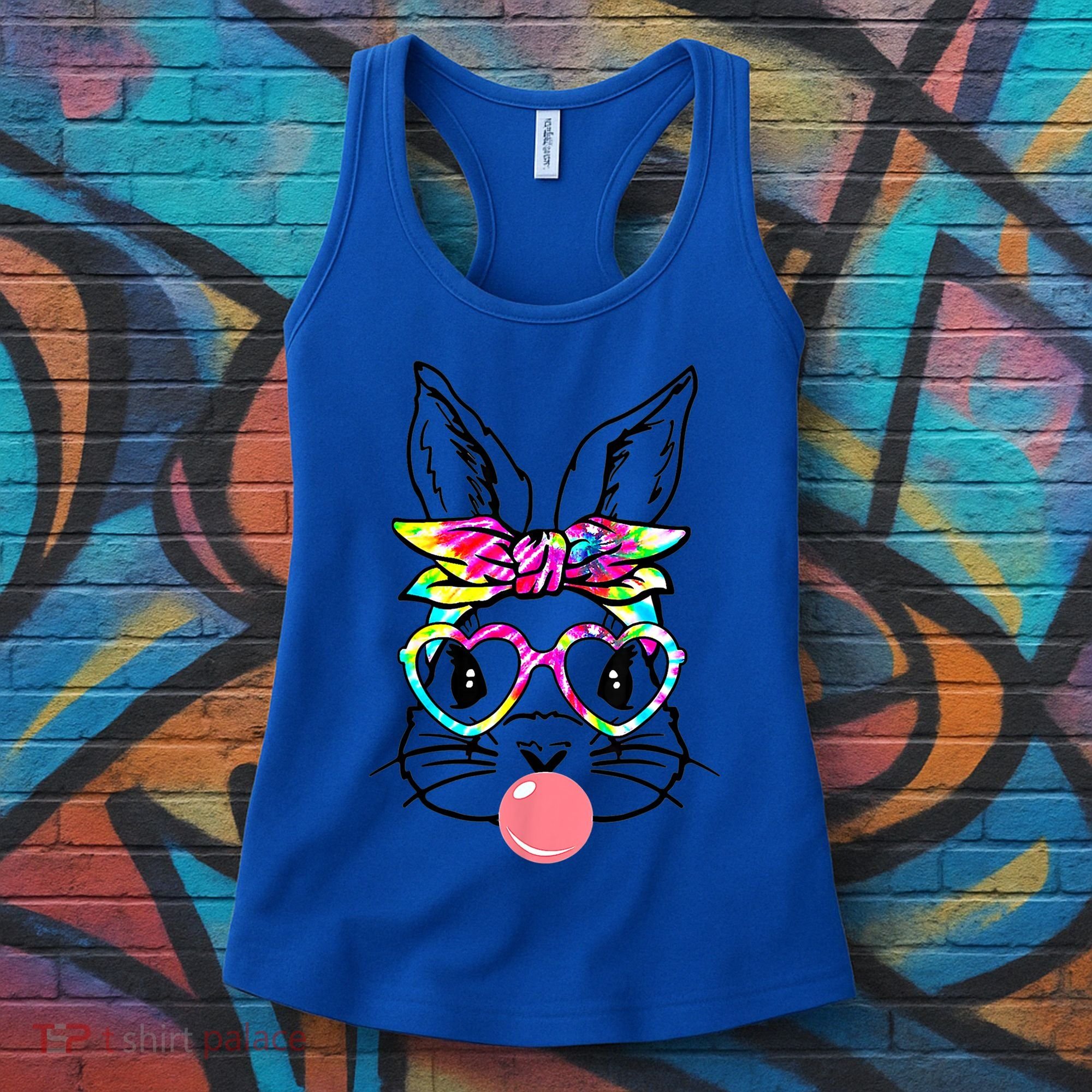 Cute Bunny With Bandana Heart Glasses Bubblegum Easter Day Gift Women's Tank Top