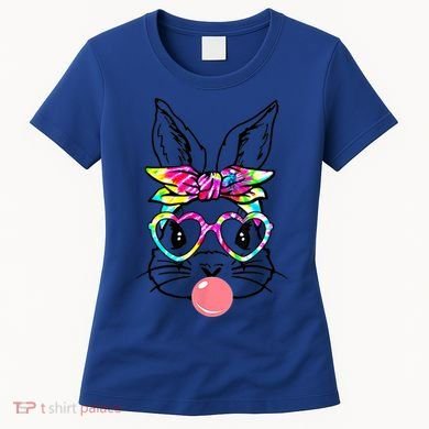 Cute Bunny With Bandana Heart Glasses Bubblegum Easter Day Gift Women's T-Shirt