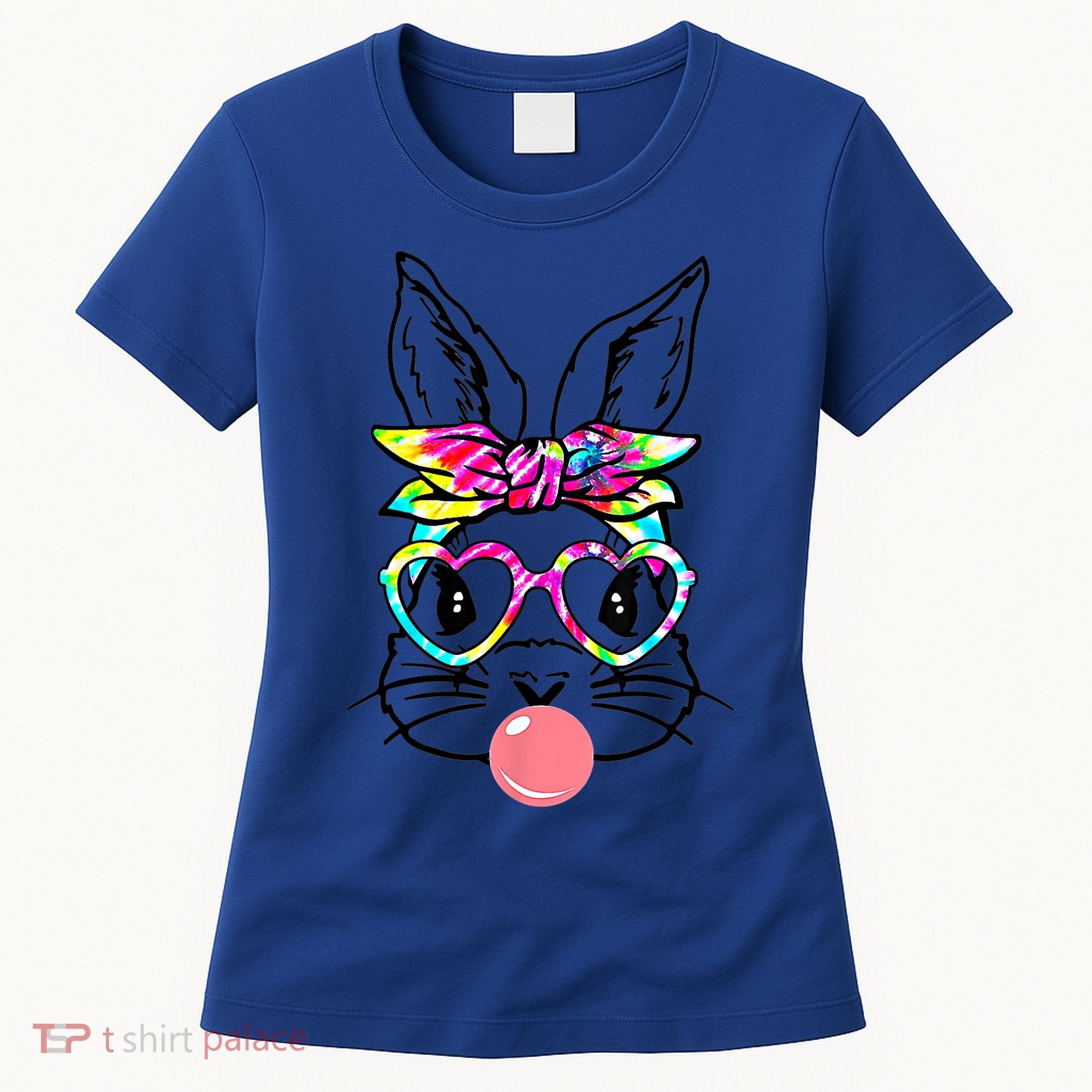 Cute Bunny With Bandana Heart Glasses Bubblegum Easter Day Gift Women's T-Shirt