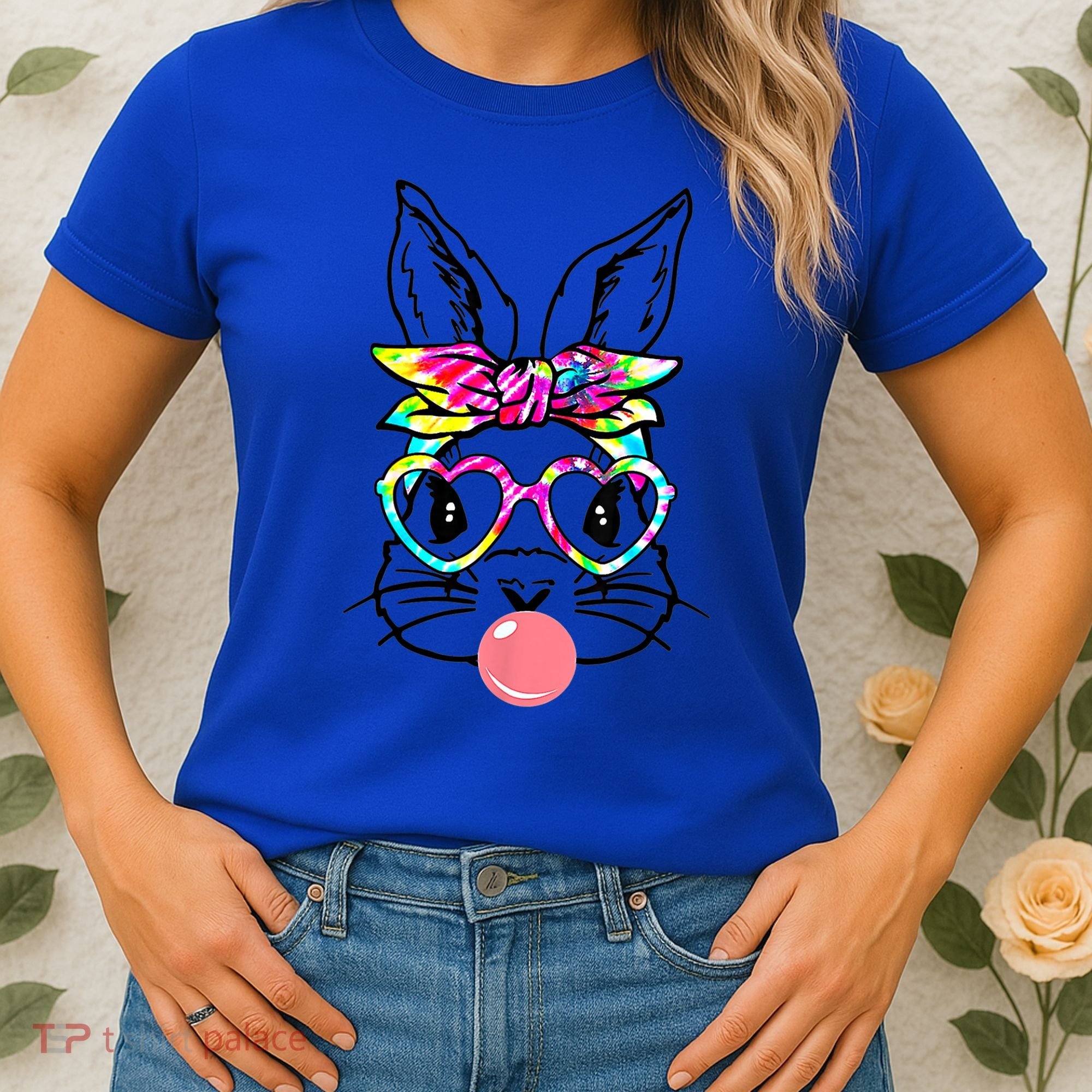 Cute Bunny With Bandana Heart Glasses Bubblegum Easter Day Gift Women's T-Shirt