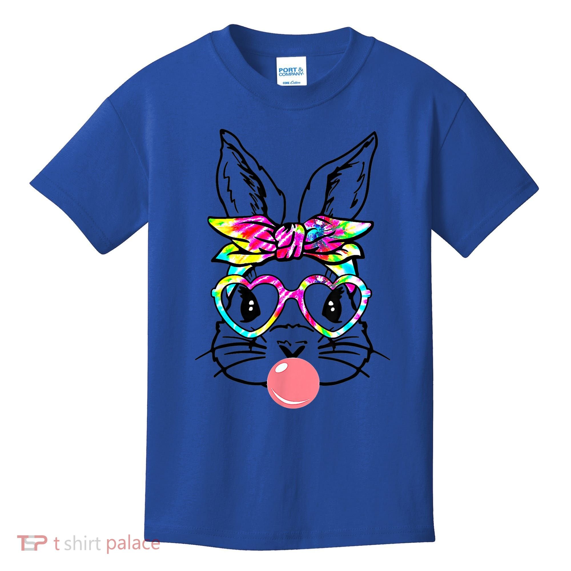 Cute Bunny With Bandana Heart Glasses Bubblegum Easter Day Gift Kids T-Shirt
