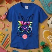 Cute Bunny With Bandana Heart Glasses Bubblegum Easter Day Gift Kids T-Shirt thumb 3
