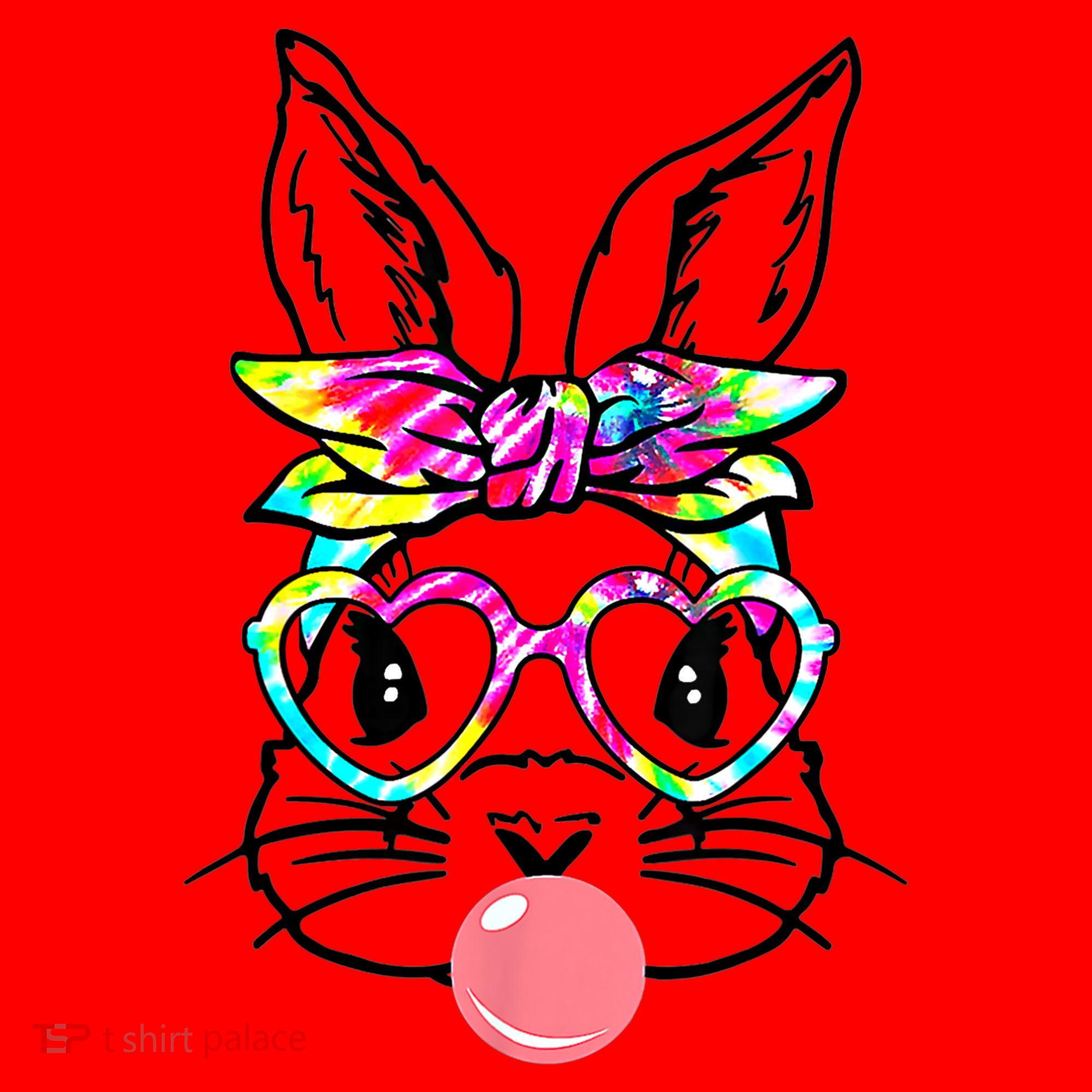 Cute Bunny With Bandana Heart Glasses Bubblegum Easter Day Gift Santa Hat