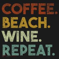 Coffee Beach Wine Repeat Funny Retro Beach USA-Made Doggie Bandana thumb 2