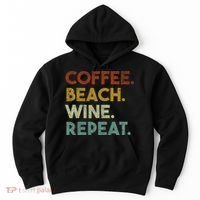 Coffee Beach Wine Repeat Funny Retro Beach Hoodie thumb 0