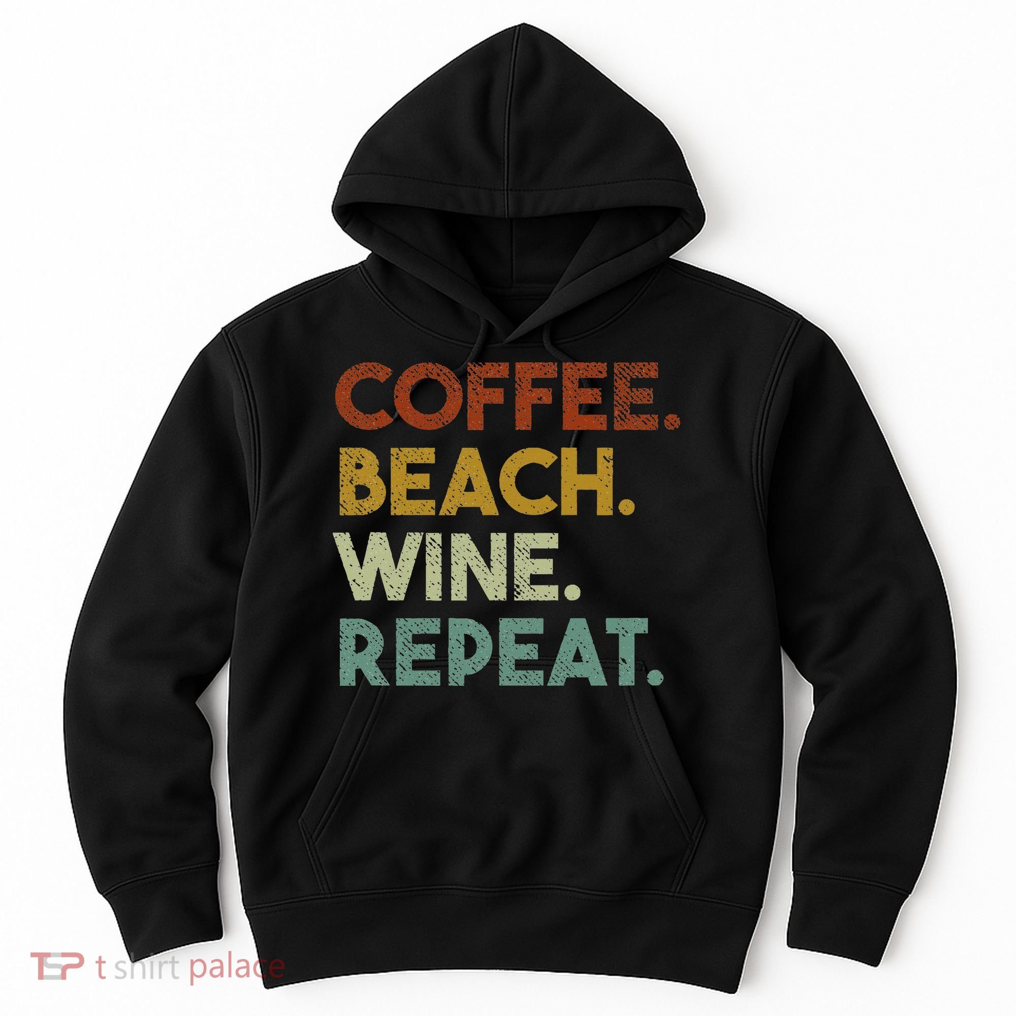 Coffee Beach Wine Repeat Funny Retro Beach Hoodie
