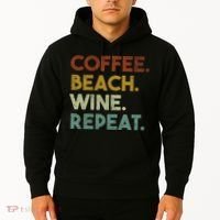 Coffee Beach Wine Repeat Funny Retro Beach Hoodie thumb 2