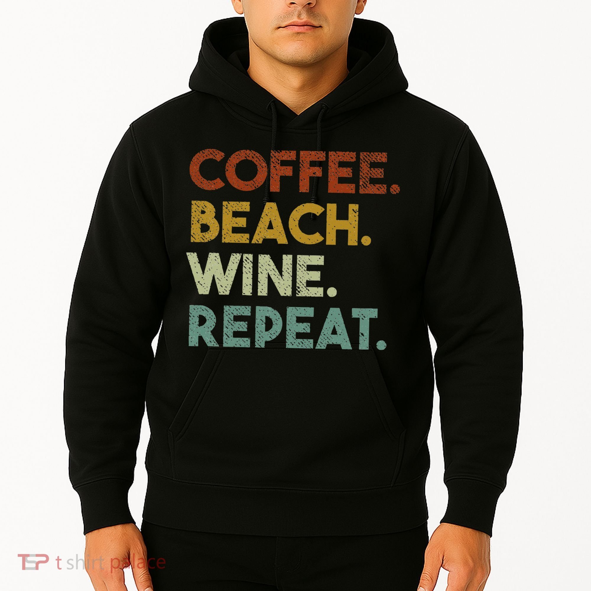 Coffee Beach Wine Repeat Funny Retro Beach Hoodie