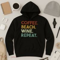 Coffee Beach Wine Repeat Funny Retro Beach Hoodie thumb 3