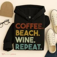 Coffee Beach Wine Repeat Funny Retro Beach Hoodie thumb 4