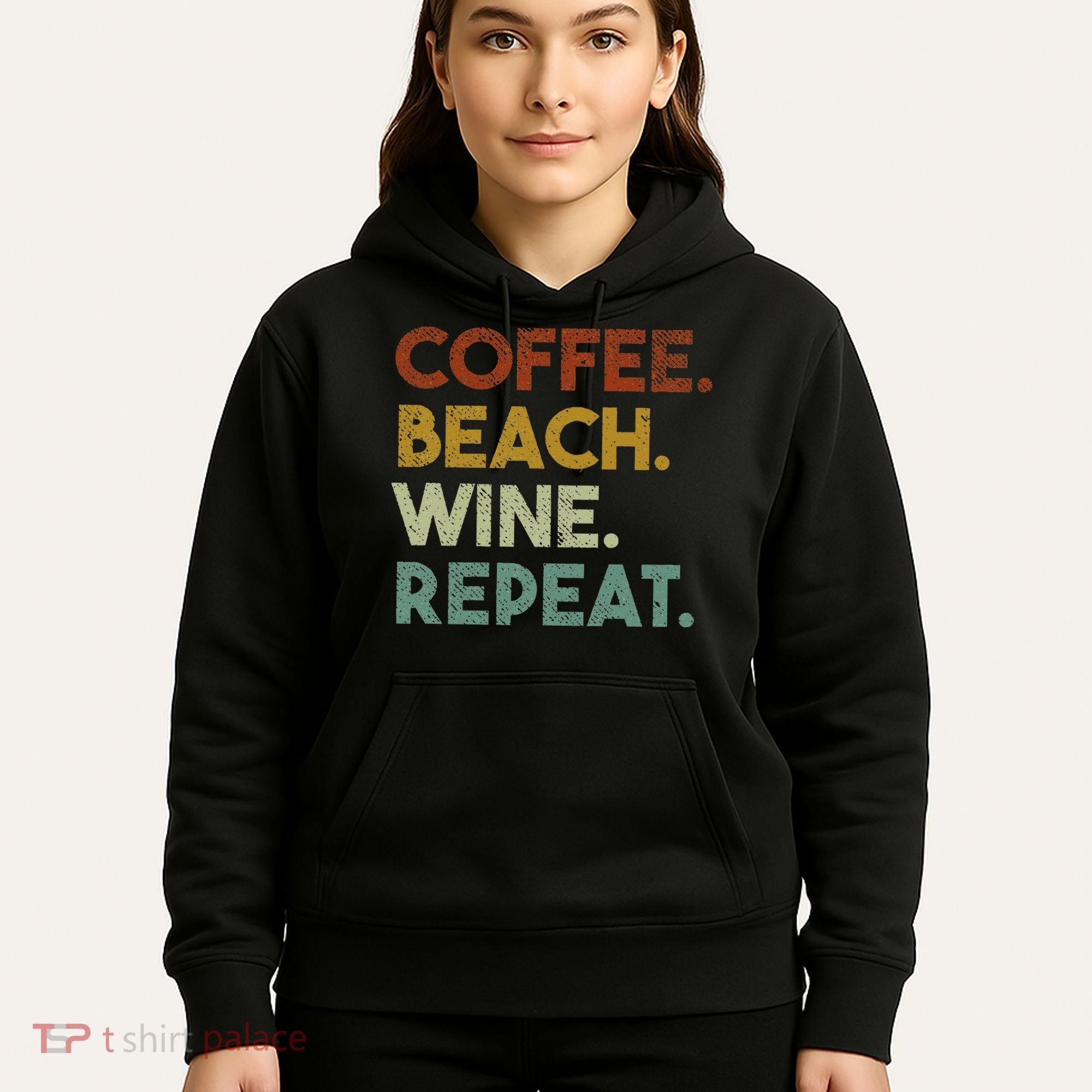 Coffee Beach Wine Repeat Funny Retro Beach Hoodie