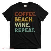 Coffee Beach Wine Repeat Funny Retro Beach T-Shirt thumb 0