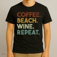 Coffee Beach Wine Repeat Funny Retro Beach T-Shirt thumb 3