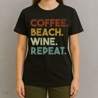 Coffee Beach Wine Repeat Funny Retro Beach T-Shirt thumb 4