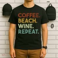 Coffee Beach Wine Repeat Funny Retro Beach T-Shirt thumb 6
