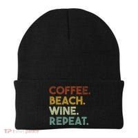 Coffee Beach Wine Repeat Funny Retro Beach Beanie thumb 0