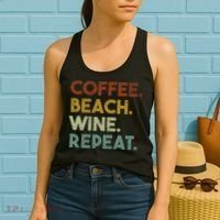 Coffee Beach Wine Repeat Funny Retro Beach Women's Tank Top thumb 2